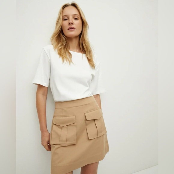 NWT Veronica Beard Women’s Medium Elowyn Mixed Media Dress Khaki White $398 MSRP - Picture 1 of 11